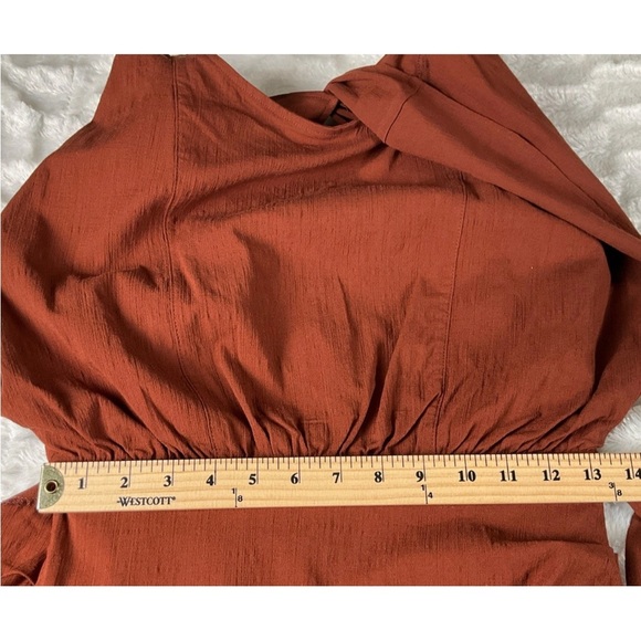 Free People Size S Rough‎ Rider Mini Wrap Dress Burnt Umber Open Back Stretch - Picture 11 of 12